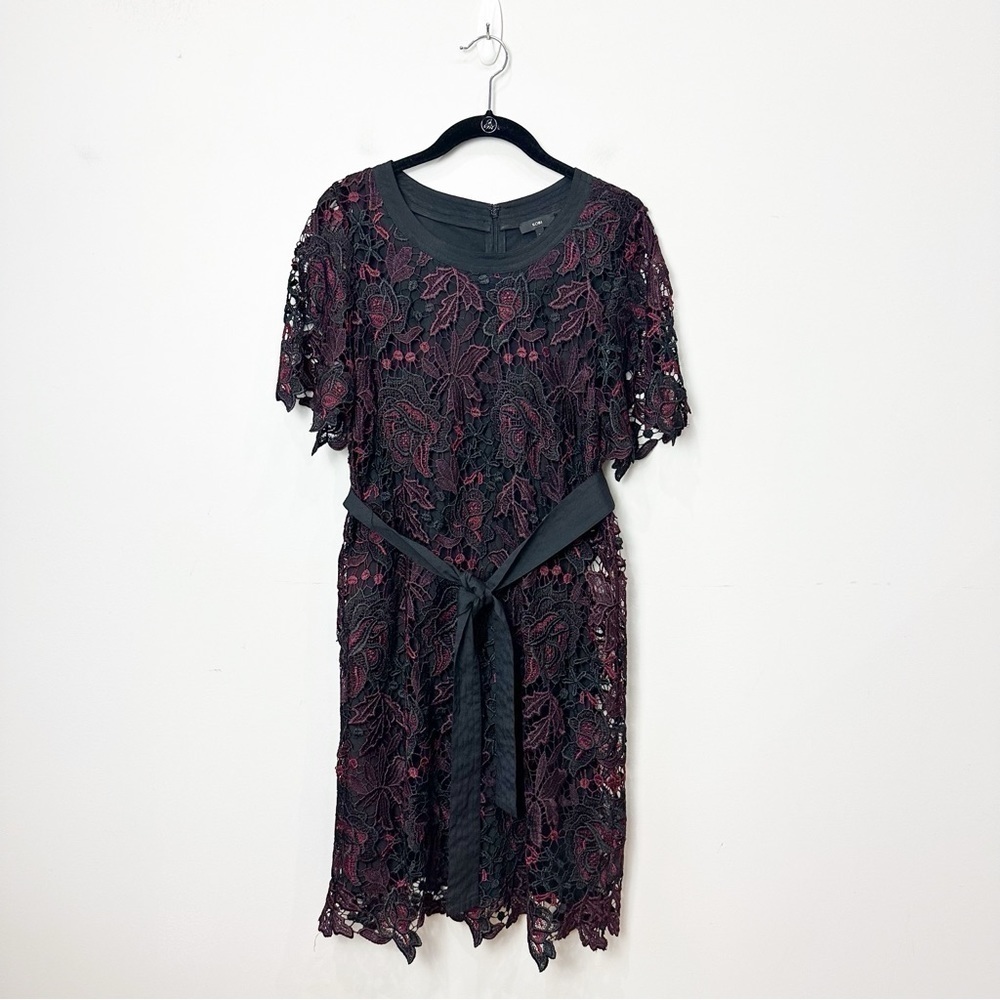 Kobi Halperin Lace Dress Black Red Belt Tie Short Sleeve Party Wedding Event - Picture 3 of 6